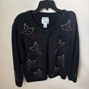 Christopher & Banks Star Cardigan Sweater Size M Black